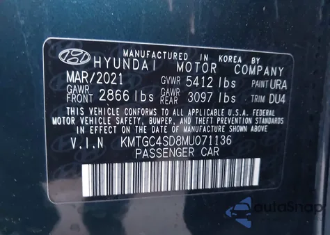 2021 Genesis G80 3.5T Rwd z USA, uszkodzony, nr VIN KMTGC4SD8MU071136